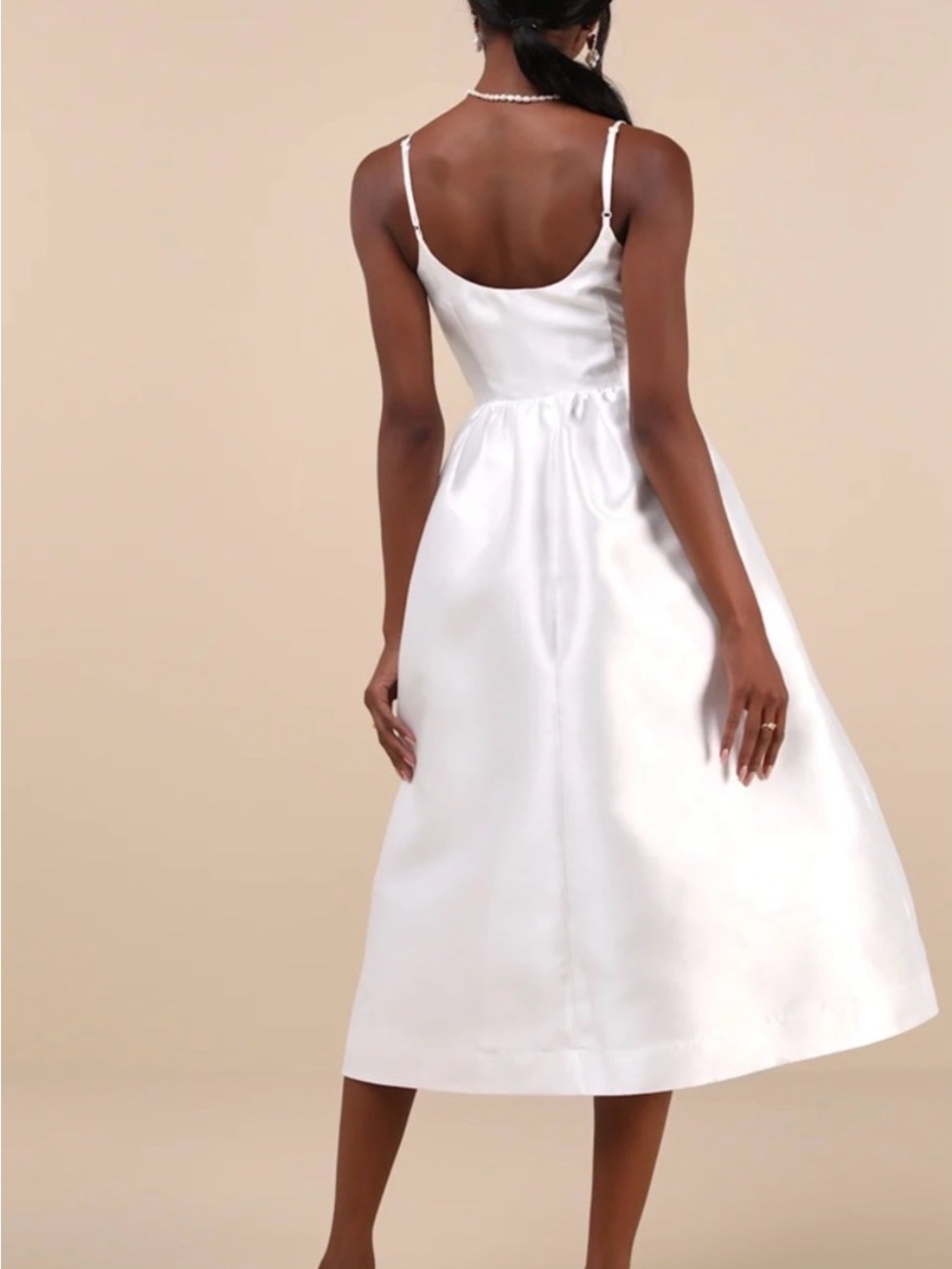Lulu's White Satin Midi Dress with Double Waist Bows - Picture 2 of 2